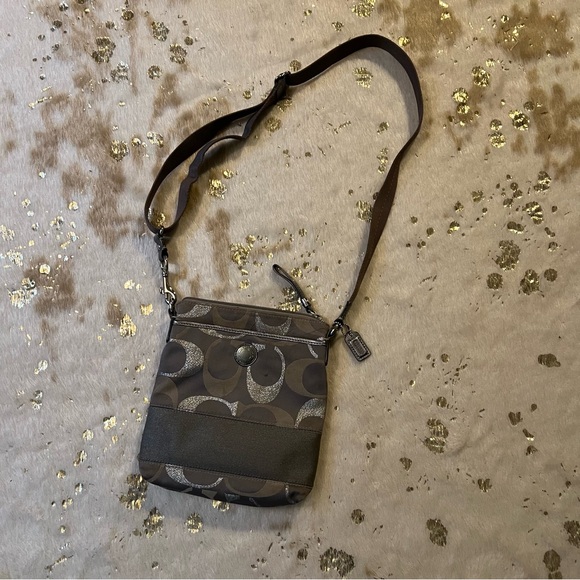 Coach Signature Stripe Swingpack Crossbody Shoulder Handbag Purse - Picture 7 of 8